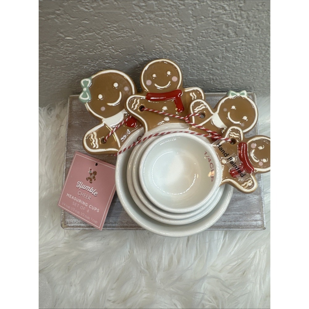 $31 🌙 St. Nicholas Square Gingerbread Ceramic Measuring 4 Cup Set Nesting XMAS